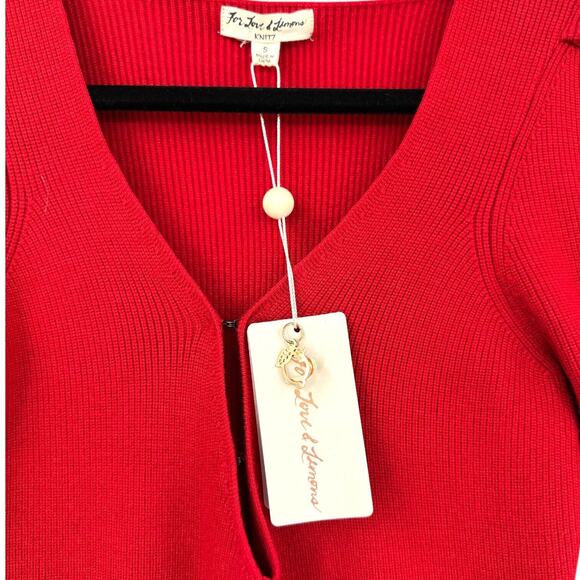 For Love & Lemons Knitz Red Long Puff Sleeve Bell Cuffs Sweater Dress Small - Picture 4 of 11